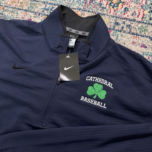 NWT NIKE TEXTURED DRI FIT 1/4 ZIP Waffle Pullover Navy Blue Cathedral Irish XL - Picture 1 of 9